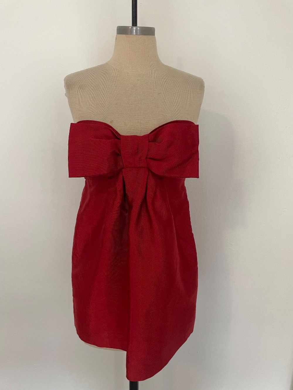 Vintage Moschino Red Bow Strapless Mini Dress, Y2K 90s, Maximalism, Size 10